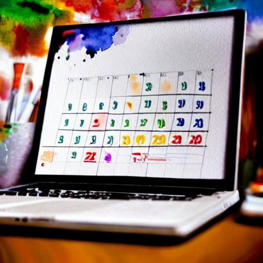 A watercolour of a laptop screen displaying a calendar