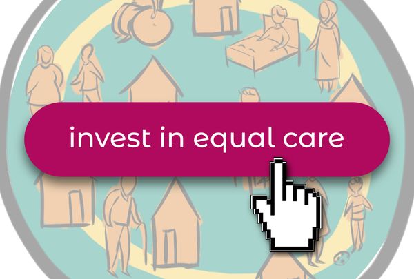 Image displaying a big pink button with the words 'invest in Equal Care' on it.